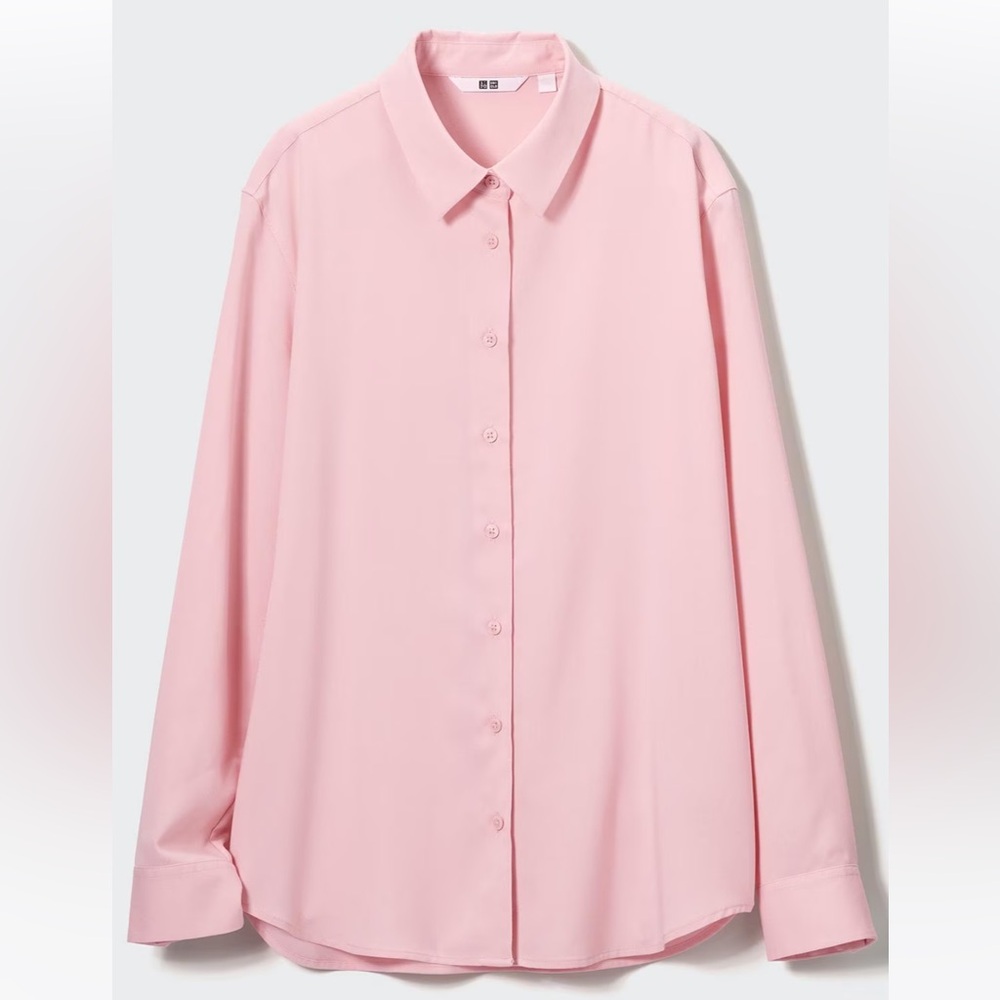 Uniqlo Rayon Long Sleeve Blouse in Pink